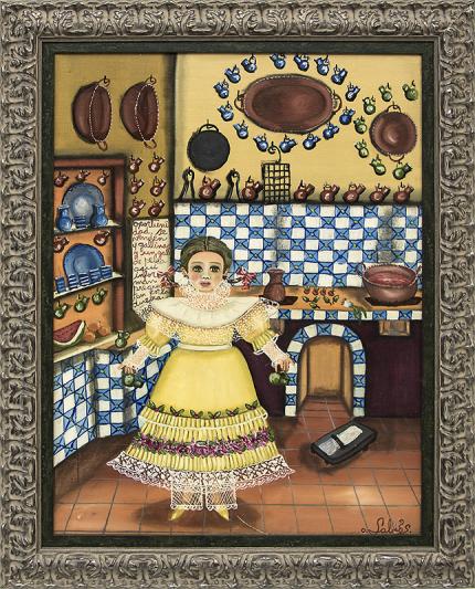 Agapito Labios, "Untitled (Girl in the Kitchen)", oil, painting, for sale purchase consign auction denver Colorado art gallery museum