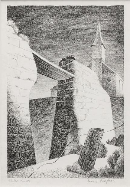 Jenne Magafan, "Adobe Ruins", lithograph, 1938 for sale purchase consign auction denver Colorado art gallery museum