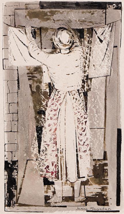 Jenne Magafan, "Untitled (Wash Day)", mixed media, circa 1950