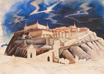 Vance Hall Kirkland, "Untitled (Castle of Toledo, Spain)", watercolor, circa 1930 painting