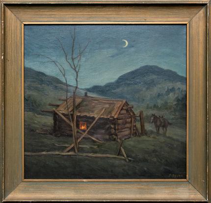 Adolph Spohr, "Untitled (Moonlit Cabin)", oil for sale purchase consign auction denver Colorado art gallery museum