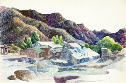 Anna Elizabeth Keener, "Untitled, (Molly Mines in Questa, New Mexico)", colored pencil, circa 1940 painting for sale purchase consign auction art gallery denver colorado historical sandzen student