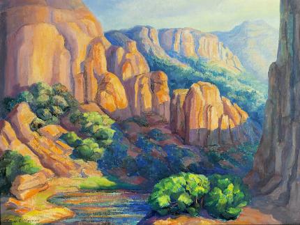 Anna Elizabeth Keener, "Near Moab", Utah oil, 1970 painting for sale purchase consign auction art gallery denver colorado historical sandzen student