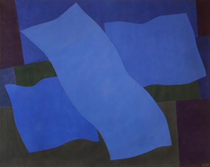 Margo Hoff, "Flying Blue", acrylic, 1979 abstract painting fine art for sale purchase buy sell auction consign denver colorado art gallery museum