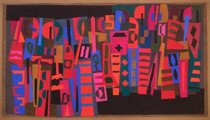 Margo Hoff, "Street Music", mixed media, circa 1972 , collage, for sale purchase consign auction denver Colorado art gallery museum