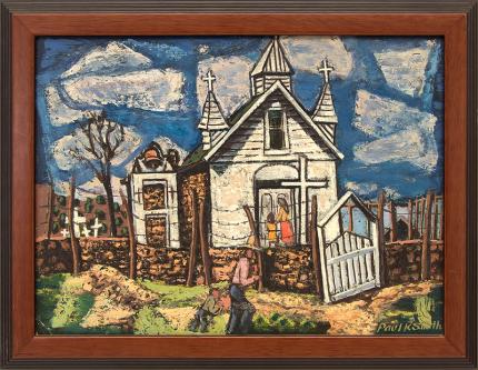 Paul K. Kauvar Smith, "Untitled (Colorado Chapel)", oil, circa 1935painting fine art for sale purchase buy sell auction consign denver colorado art gallery museum