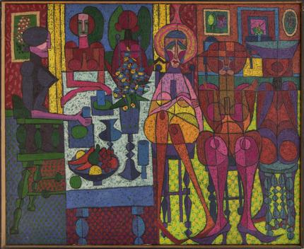 Edward Marecak, "The Oracles Decree All Men Are Equal", oil, 1968 painting fine art for sale purchase buy sell auction consign denver colorado art gallery museum  