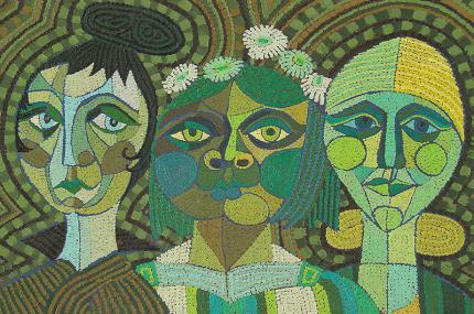 Edward Marecak, "Three Fates in Green", oil, 1980's painting fine art for sale purchase buy sell auction consign denver colorado art gallery museum       
