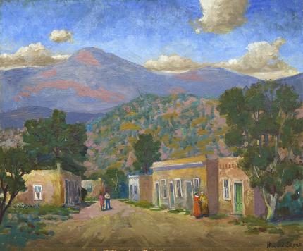 Harold Skene, "Santa Fe Street (New Mexico)", vincent oil, 1969 painting fine art for sale purchase buy sell auction consign denver colorado art gallery museum      