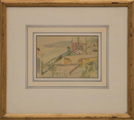 Margaret Tee colorado mining Hill Town drawing colored pencil, circa 1920s-1940s painting fine art for sale purchase buy sell auction consign denver colorado art gallery museum    