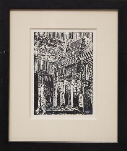 Margaret Tee, "Untitled (Central City Opera House, Colorado)", woodcut (Woodblock) painting fine art for sale purchase buy sell auction consign denver colorado art gallery museum