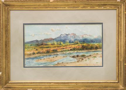 John Howard Martin, mountain landscape river, watercolor painting fine art for sale purchase buy sell auction consign denver colorado art gallery museum