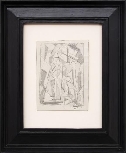 Charles Bunnell, art for sale, Untitled Abstract (Study for Sacred Family), vintage graphite drawing, 1950, midcentury modern, broadmoor academy artist, colorado springs fine arts center