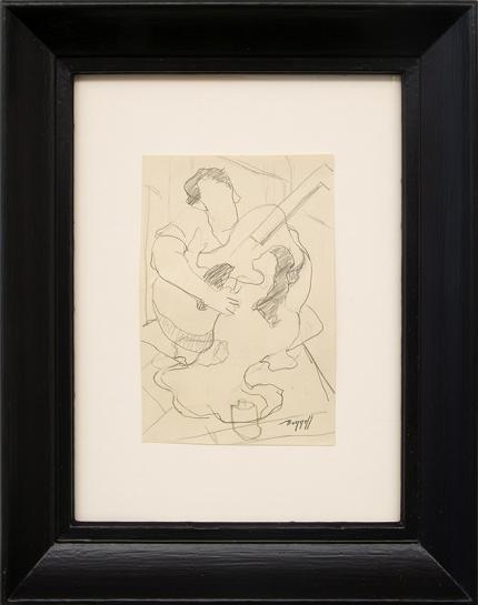 Charles Bunnell art for sale, Guitar Player, reclining woman, modernist drawing, graphite, pencil, sketch, vintage, circa 1935