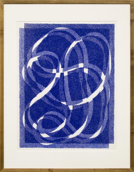 Margo Hoff art for sale, "White Line - Blue (Variation 1)", serigraph/silkscreen, vintage, woman artist, abstract expressionist, american