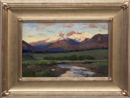 Charles Partridge Adams, "Untitled (Twilight over Longs Peak from near Estes Park, Colorado)", oil painting fine art for sale purchase buy sell auction consign denver colorado art gallery museum