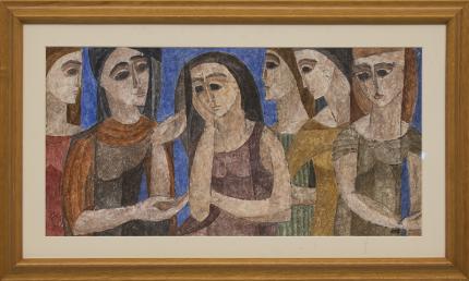 Hildegarde Haas, "Six Women", casein painting fine art for sale purchase buy sell auction consign denver colorado art gallery museum  