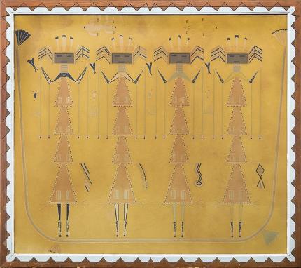 Red Robin, "Mountain Chant, representing The Third Day of the Chant", permanent sand painting, circa 1930s Native American Indian antique vintage art for sale purchase auction consign denver colorado art gallery museum