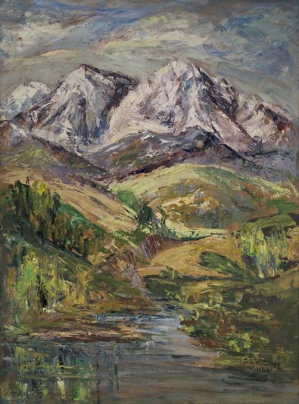 Zola Zaugg, "Untitled (Colorado Mountain Landscape)" 1960 oil painting fine art for sale purchase buy sell auction consign denver colorado art gallery museum  