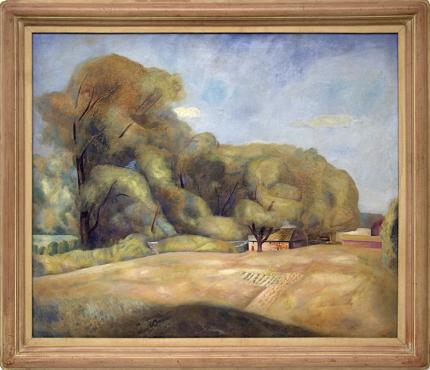 John Edward Thompson, "Briscoe's Barn (Colorado)", oil, 1939 painting fine art for sale purchase buy sell auction consign denver colorado art gallery museum
