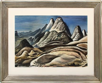 Vance Kirkland, "Colorado Landscape (View from Red Rocks looking south toward Soda Lakes)", watercolor, 1943 19th century Native American Indian antique vintage art for sale purchase auction consign denver colorado art gallery museum