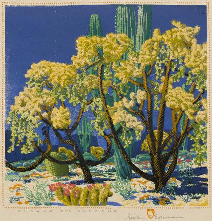 Gustave Baumann, "Cholla & Sahauro, 110/125", woodcut (Woodblock print), 1928 original painting fine art for sale purchase buy sell auction consign denver colorado art gallery museum        