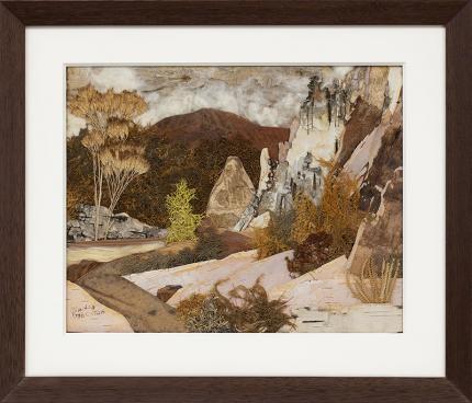 Pansy Stockton, Up Santa Clara Canyon (New Mexico), Sun painting assemblage, landscape, circa 1930, cornelia