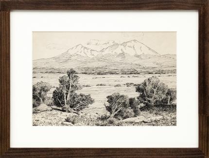 Charles Partridge Adams, Spanish Peaks, Colorado, landscape, ink, drawing, painting,  early 20th century, black and white, trees, mountain