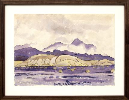 Helen Forbes, Clouds In The Desert, California Mountain Landscape, watercolor, February 15, 1931, wpa era regionalist painting for sale 