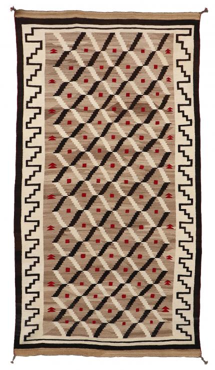 Navajo Rug, Trading Post, Optical, red, gray, brown, white, ivory, dot, Art, for sale, Denver, Colorado, gallery, purchase, vintage, textile, weaving, antique, native American, American Indian, southwest, wool 