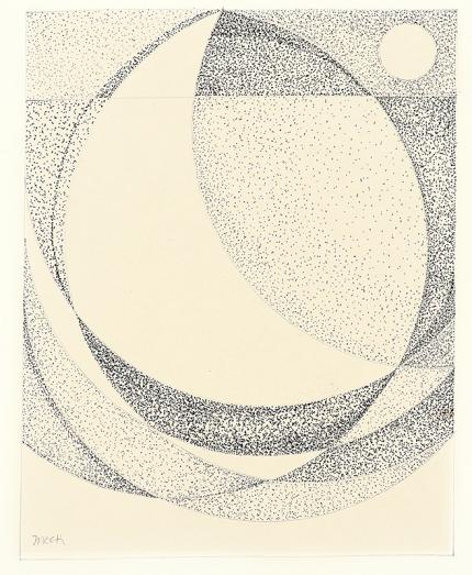 James Meek, "Untitled (Abstract Sun and Moon)", mixed media, pen and ink drawing