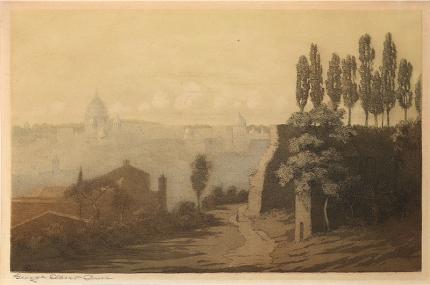 George Elbert Burr, Rome from Palatine Hill, Italy, aquatint etching, circa 1905, engraving, fine art, for sale, denver, gallery, colorado, antique, buy, purchase
