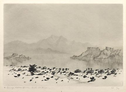 George Elbert Burr, A Mirage , Desert Set, etching, circa 1921, engraving, fine art, for sale, denver, gallery, colorado, antique, buy, purchase