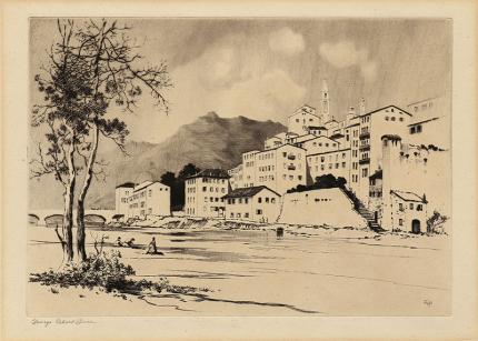 George Elbert Burr, Ventimiglia, Italy, etching, circa 1905, engraving, fine art, for sale, denver, gallery, colorado, antique, buy, purchase