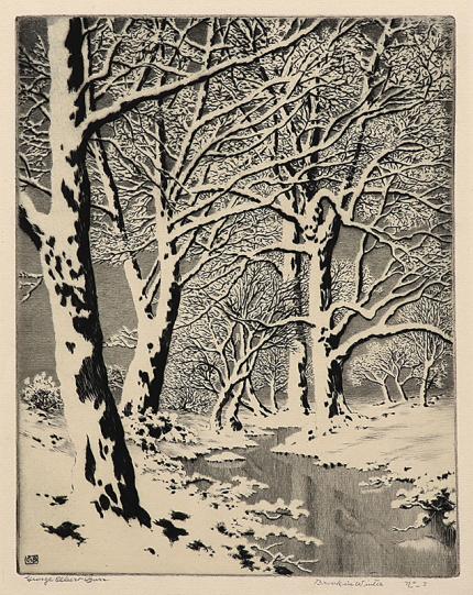 George Elbert Burr, Brook in Winter, No. 3, etching, circa 1910-1930, engraving, fine art, for sale, denver, gallery, colorado, antique, buy, purchase