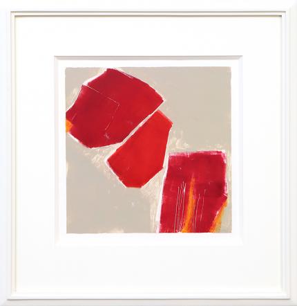 Wilma Fiori, "Untitled (Abstract Red and Beige)", monotype, January 28, abstract print, painting, red, orange, tan