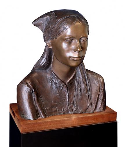 John Carter Berland, "Woman with Babushka", bronze sculpture, colorado artist, 20th century