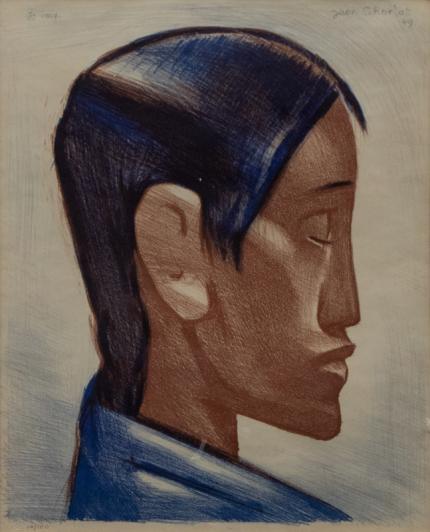 Jean Charlot, Profile of an Incan Man, lithograph, color, vintage, 1940s, 1949, inca, south american, art, for sale, denver, gallery, colorado, portrait