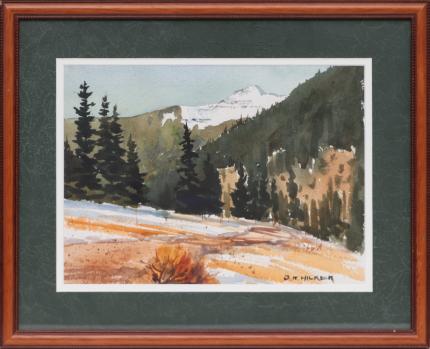 Richard Hilker, rich, Colorado Mountain Landscape with Snow, painting, watercolor, 1960, 1970, 1980, art, for sale, purchase, gallery, denver