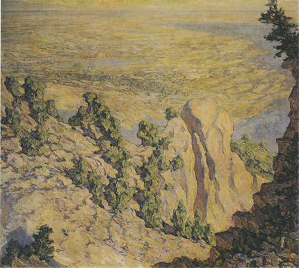 Robert Lewis Reid, "Broadmoor from Sublime Point", oil, 1920 broadmoor academy colorado springs