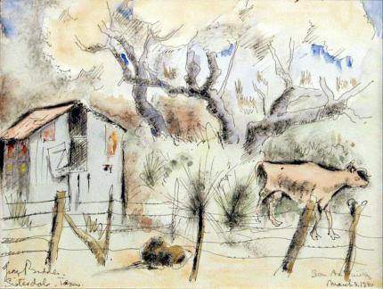 George Biddle, "Sisterdale Texas", mixed media, March 3, 1940
