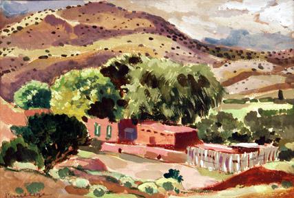Paul Coze-Dabija, "Le Pueblo Rose Route 'Albuquerque", watercolor on paper, September 1935