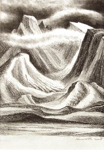 Kenneth Warnock Evett, "Untitled (Mountain Landscape)", lithograph, c. 1930 broadmoor academy colorado