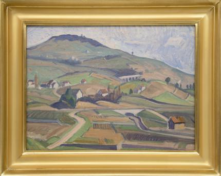 Carl Eric Olaf Lindin, "Untitled (Village, Switzerland/France Border)", oil, c. 1926-7 for sale purchase consign auction denver Colorado art gallery museum