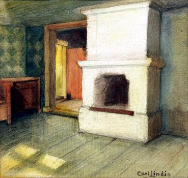 Carl Eric Olaf Lindin, "Interior (Sweden)", watercolor on paper, c. 1910
