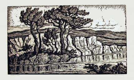 Sven Birger Sandzen, "Sunshine Creek", linoleum cut, c. 1931 linocut print