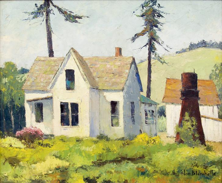 jon blanchette vintage california landscape old house white barn ranch farm plein air