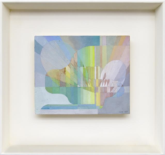 Hilaire Hiler oil painting for sale abstract structuralist white frame