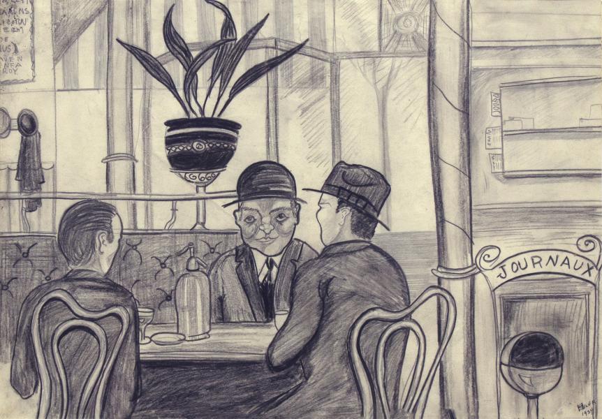 Hilaire hiler paris cafe drawing, 1920s