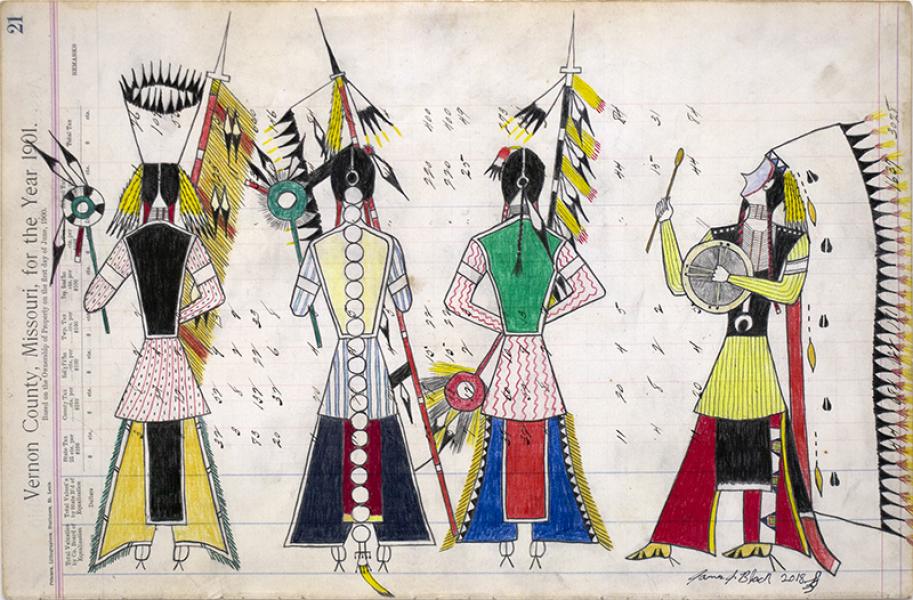 James Black Bowstring (Initiation Day, Cheyenne Bowstring Society) Cheyenne artist contemporary traditional ledger